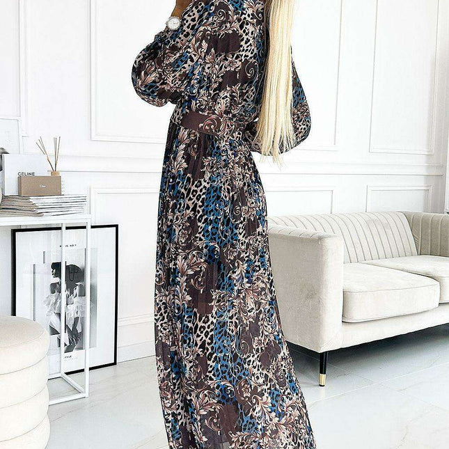 Enchanting Floral Elegance Chiffon Maxi Dress by Numoco