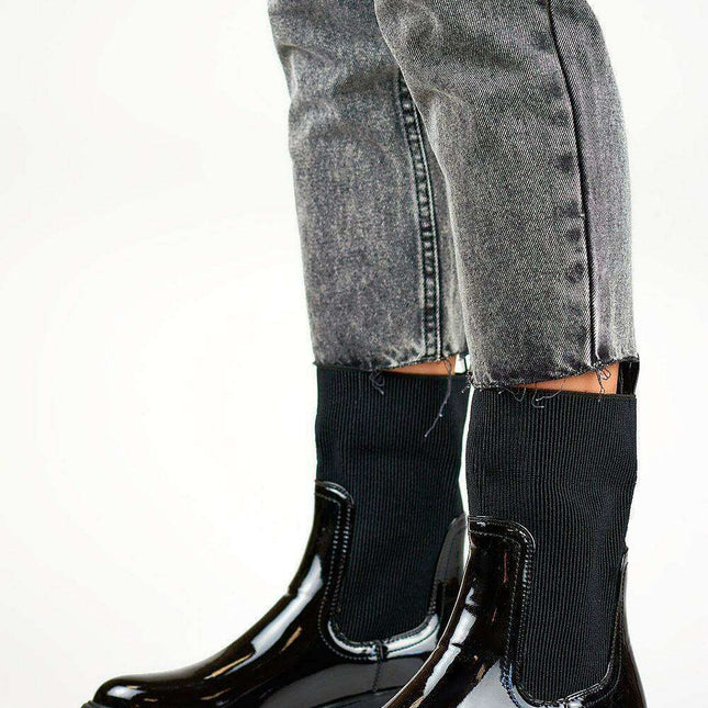 Chic Beige Glossy Leather Slip-On Booties for Fashion-Forward Women