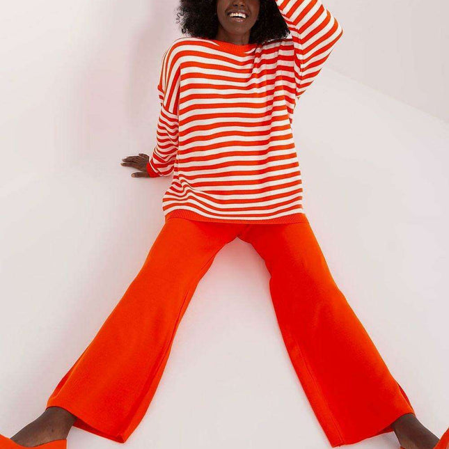 Striped Sweater and Wide-Leg Pant Outfit