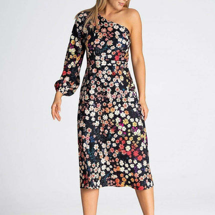 Sophisticated One-Shoulder Flare Cocktail Dress