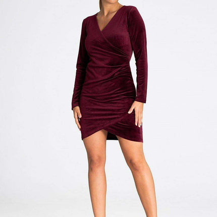 Chic Draped Velvet Evening Dress with Elegant V-Neckline