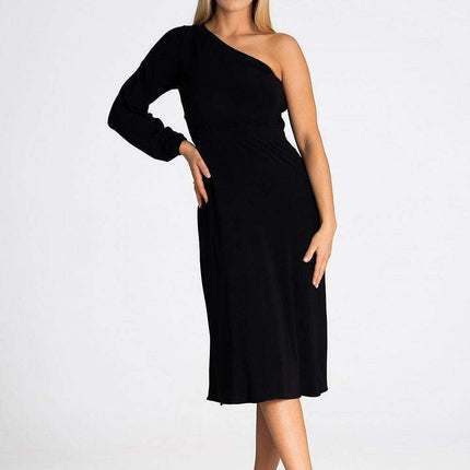Sophisticated One-Shoulder Flare Cocktail Dress