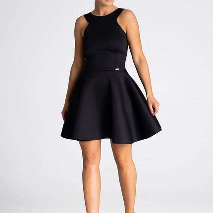 Chic Flare Cocktail Dress with Elegant Zip Closure and Stylish Back Design
