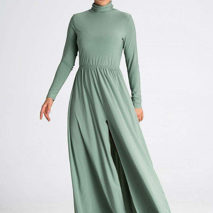 Sophisticated Turtleneck Flared Maxi Dress for Effortless Daytime Style