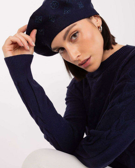 Glamorous Rhinestone-Embellished Knit Beret