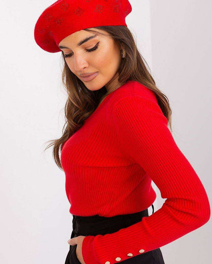 Glamorous Rhinestone-Embellished Knit Beret