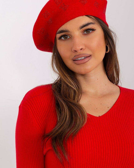 Glamorous Rhinestone-Embellished Knit Beret