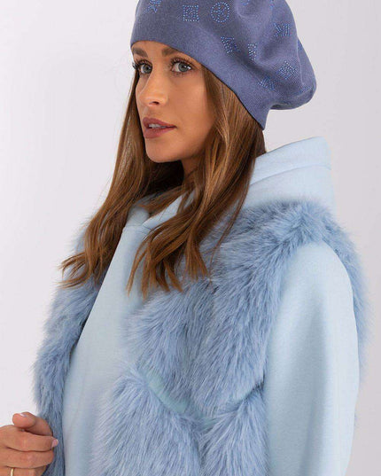 Glamorous Rhinestone-Embellished Knit Beret