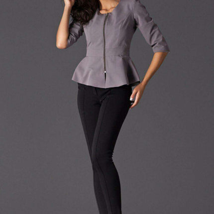 Chic Zip-Up Basque Jacket with Wide Belt