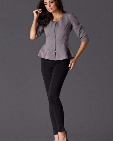 Chic Zip-Up Basque Jacket with Wide Belt