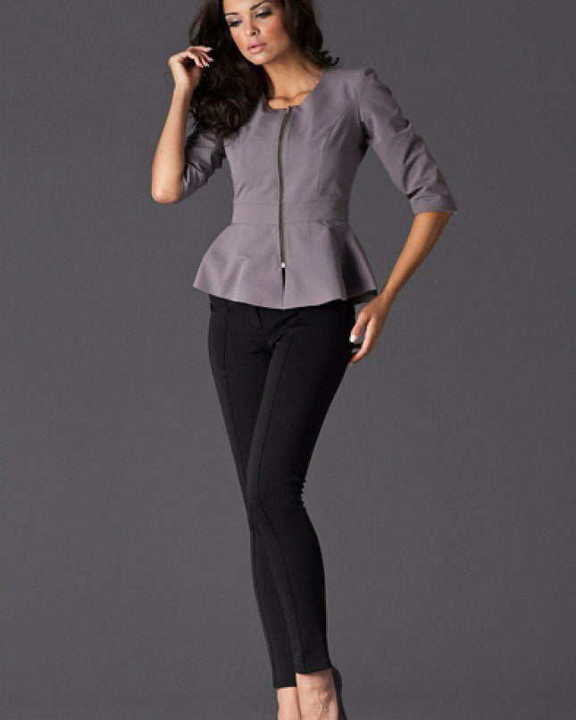 Chic Zip-Up Basque Jacket with Wide Belt