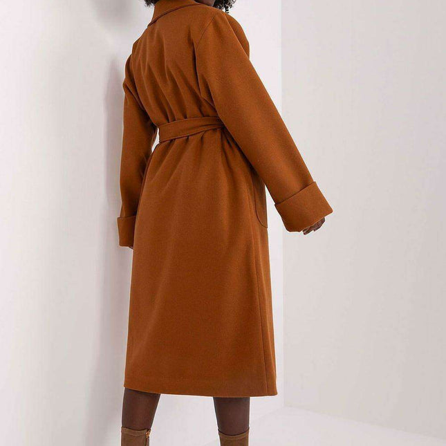 Elegant Double-Breasted Wool Blend Overcoat with Adjustable Belt