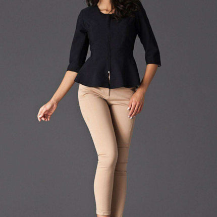 Elegant Basque Waist Jacket with Stylish Belt and Fashionable 3/4 Sleeves