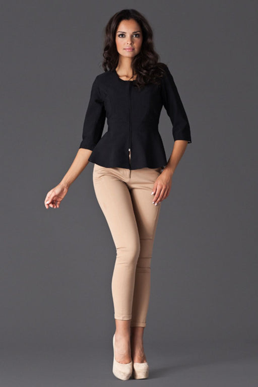 Sophisticated Basque Waist Jacket with Wide Belt and Chic 3/4 Sleeves