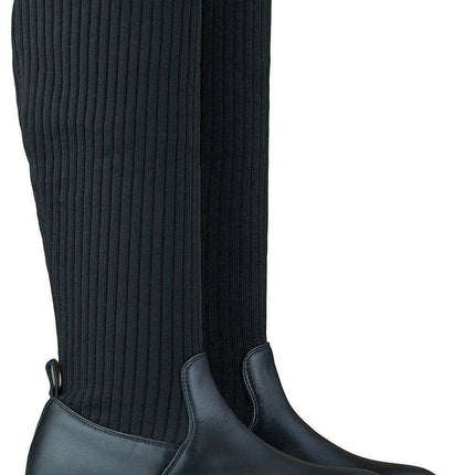 Eco Leather Knee-High Boots with Ribbed Fabric & Flat Heel