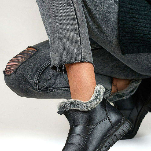 Winter Chic: Women's Faux Leather Fur-Lined Ankle Snow Boots