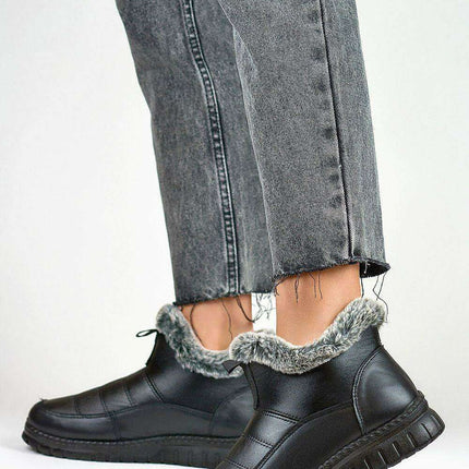 Winter Chic: Women's Faux Leather Fur-Lined Ankle Snow Boots