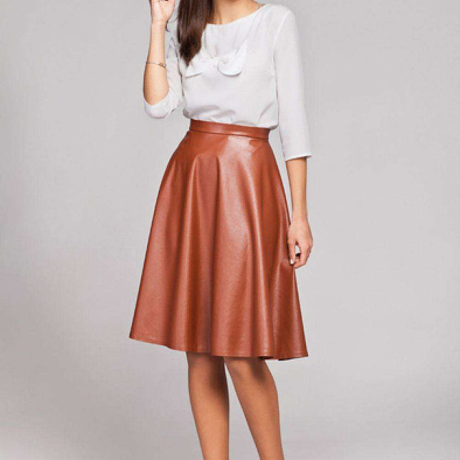 Zippered Back Faux Leather A-Line Skirt - Sizes S to XL Available