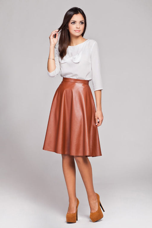 Zippered Back Flare Skirt in Faux Leather - Extensive Size Selection