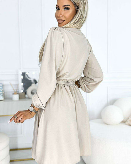 Chic Beige Cocktail Dress with Alluring Envelope Neckline by Numoco