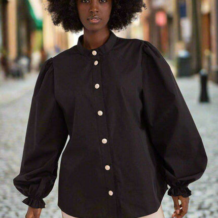 Elegant Frill-Trimmed Long Sleeve Blouse by Lakerta