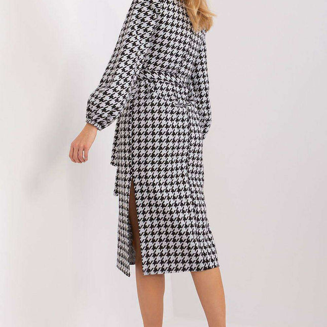 Elegant Long Sleeve Peplite Dress with Adjustable Waist Tie