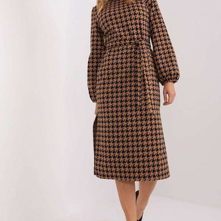 Elegant Long Sleeve Peplite Dress with Adjustable Waist Tie