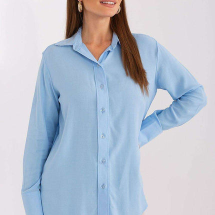 Lakerta Elegance Women's Long Sleeve Viscose Shirt with Stylish Semi-Circular Hem - Available in Sizes S/M & L/XL