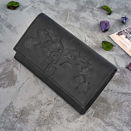 Chic Floral-Embossed Leather Purse for Women