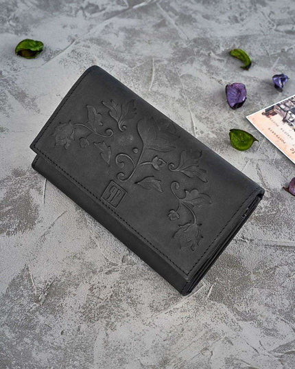 Chic Floral-Embossed Leather Purse for Women