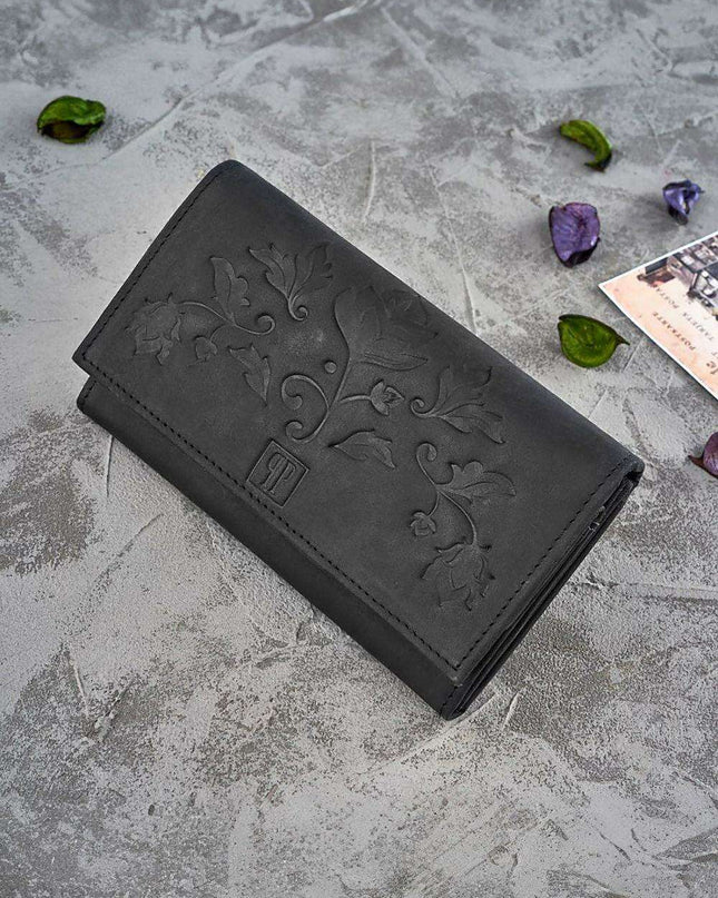 Chic Floral-Embossed Leather Purse for Women