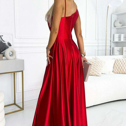 Chic One-Shoulder Red Satin Evening Gown by Numoco