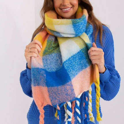 Cozy Colorful Plaid Shawl with Elegant Tassels