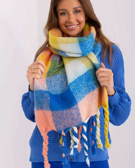 Cozy Colorful Plaid Shawl with Elegant Tassels