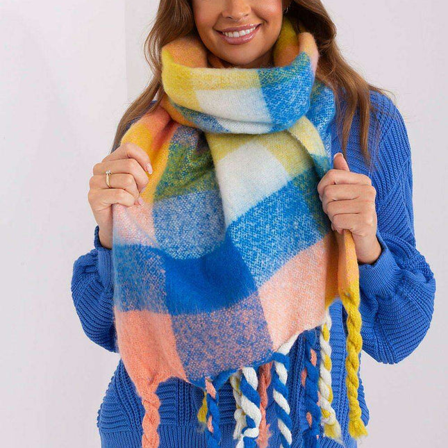 Cozy Colorful Plaid Shawl with Elegant Tassels