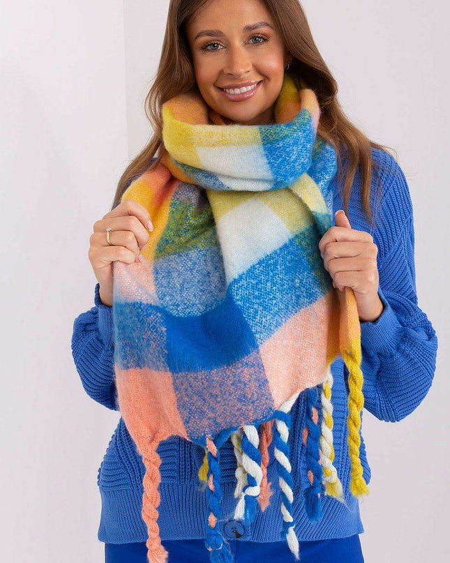 Cozy Colorful Plaid Shawl with Elegant Tassels