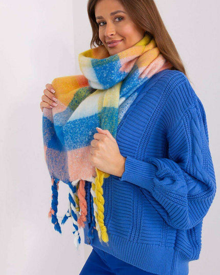 Cozy Colorful Plaid Shawl with Elegant Tassels
