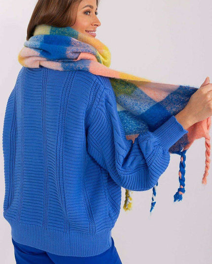 Cozy Colorful Plaid Shawl with Elegant Tassels