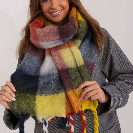 Cozy Colorful Plaid Shawl with Elegant Tassels