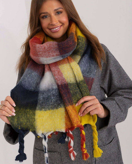 Cozy Colorful Plaid Shawl with Elegant Tassels