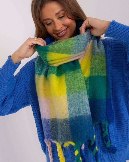 Cozy Colorful Plaid Shawl with Elegant Tassels
