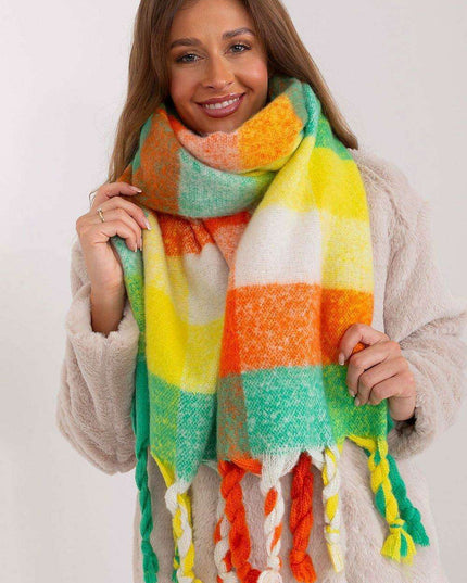 Cozy Colorful Plaid Shawl with Elegant Tassels