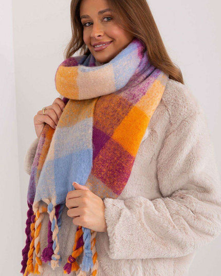 Cozy Colorful Plaid Shawl with Elegant Tassels
