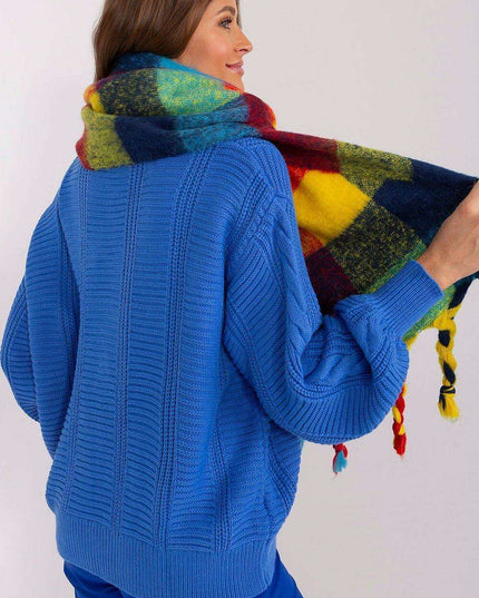 Cozy Colorful Plaid Shawl with Elegant Tassels