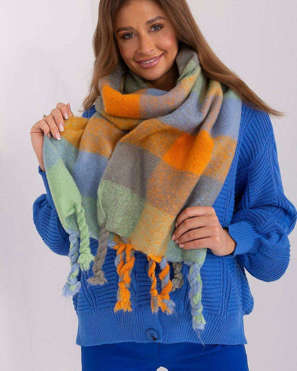 Cozy Colorful Plaid Shawl with Elegant Tassels