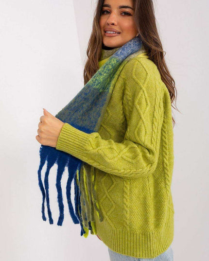 Vibrant Plaid Polyester Wrap with Tassels - Fashionable Cold Weather Essential