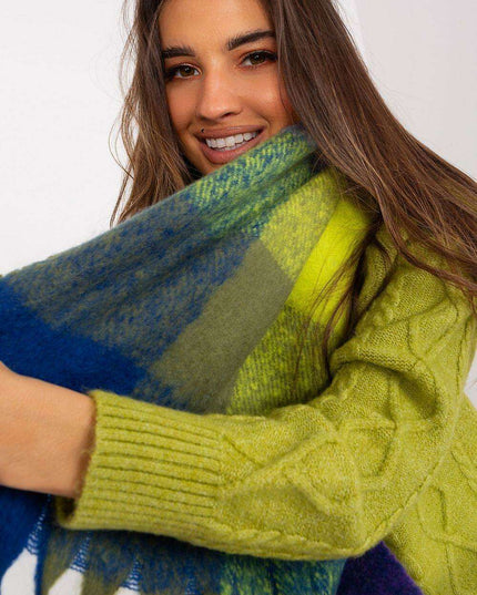 Vibrant Plaid Polyester Wrap with Tassels - Fashionable Cold Weather Essential