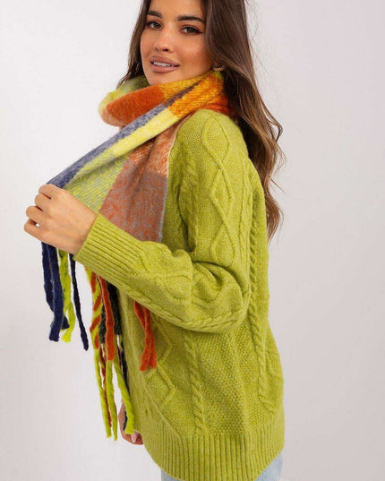 Vibrant Plaid Polyester Wrap with Tassels - Fashionable Cold Weather Essential