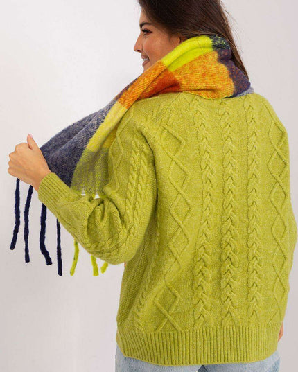 Vibrant Plaid Polyester Wrap with Tassels - Fashionable Cold Weather Essential
