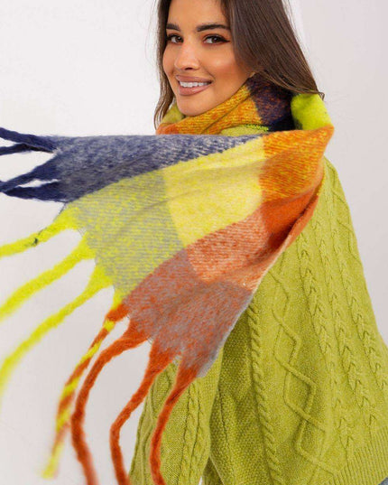 Vibrant Plaid Polyester Wrap with Tassels - Fashionable Cold Weather Essential